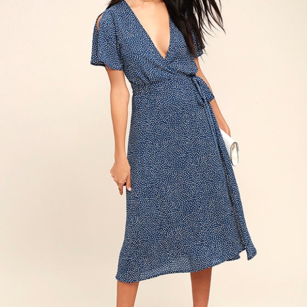 Lulus’s Gimme Your Love Navy Blue Polka Dot Dress